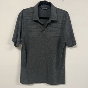 TravisMathew Men’s Gray Striped Polo Shirt M Preppy Sporty Outdoor Golf